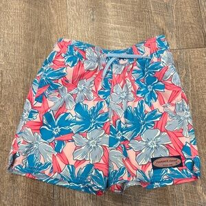Vineyard Vines Coral Pink & Bright Blue Floral Swim Trunks